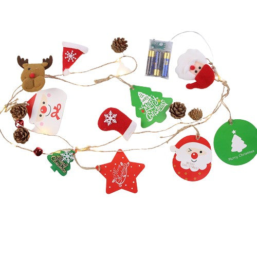 Instalatie Craciun cu baterii, 2 metri, 20 LED-uri tip Conuri de pin si figurine, Alb Cald, Vivimall - vivimall.ro