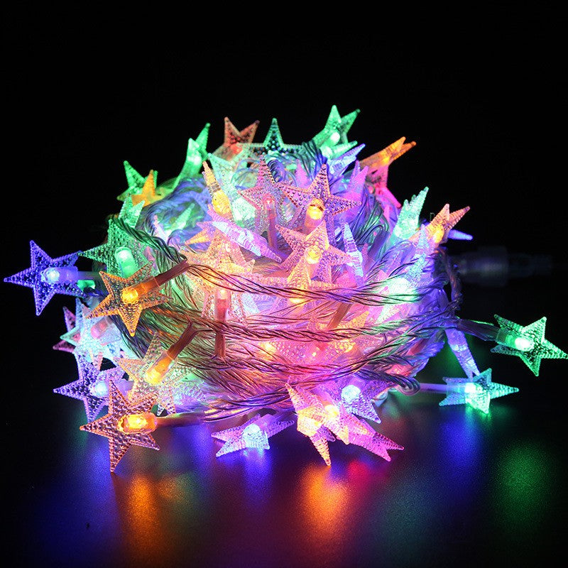 Karácsonyi elemes installáció, 3 méter, 20 csillag LED, vezeték, többszínű