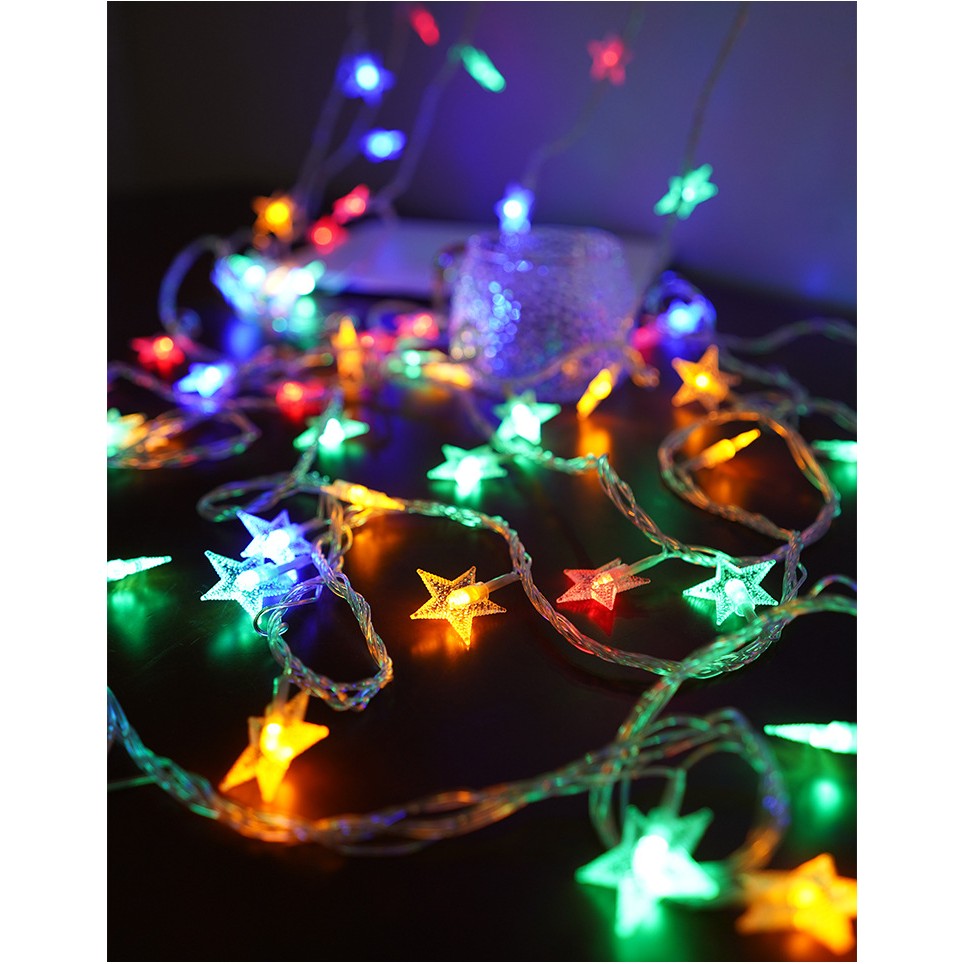 Karácsonyi elemes installáció, 3 méter, 20 csillag LED, vezeték, többszínű