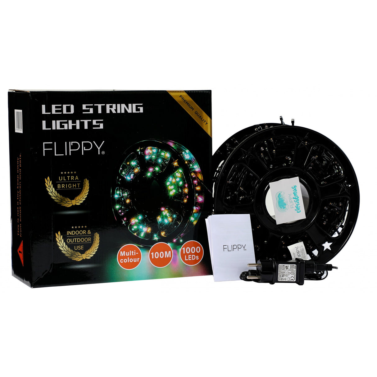 Lineáris Karácsonyi Installáció Transzformátorral, 100M, 1000 LED, Fekete Vezeték, 8 Fényeffektus