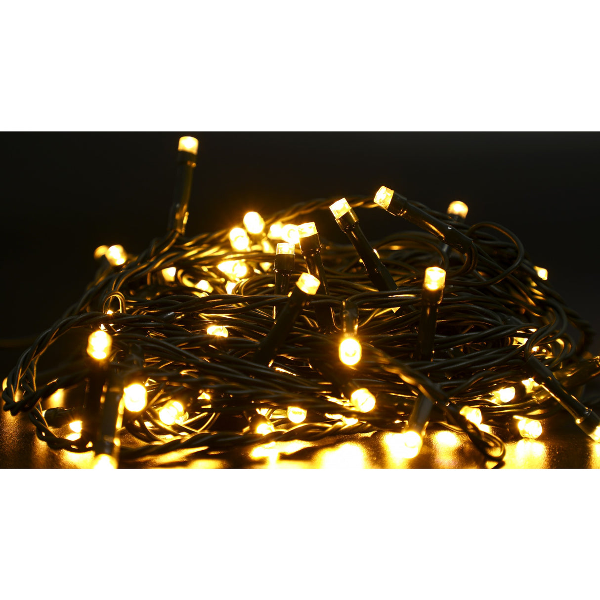 Instalatie Craciun liniara, cu transformator 31V, 10m, alb cald, 100 LED-uri V5, 8 jocuri de lumini, Fir verde, Vivimall - vivimall.ro