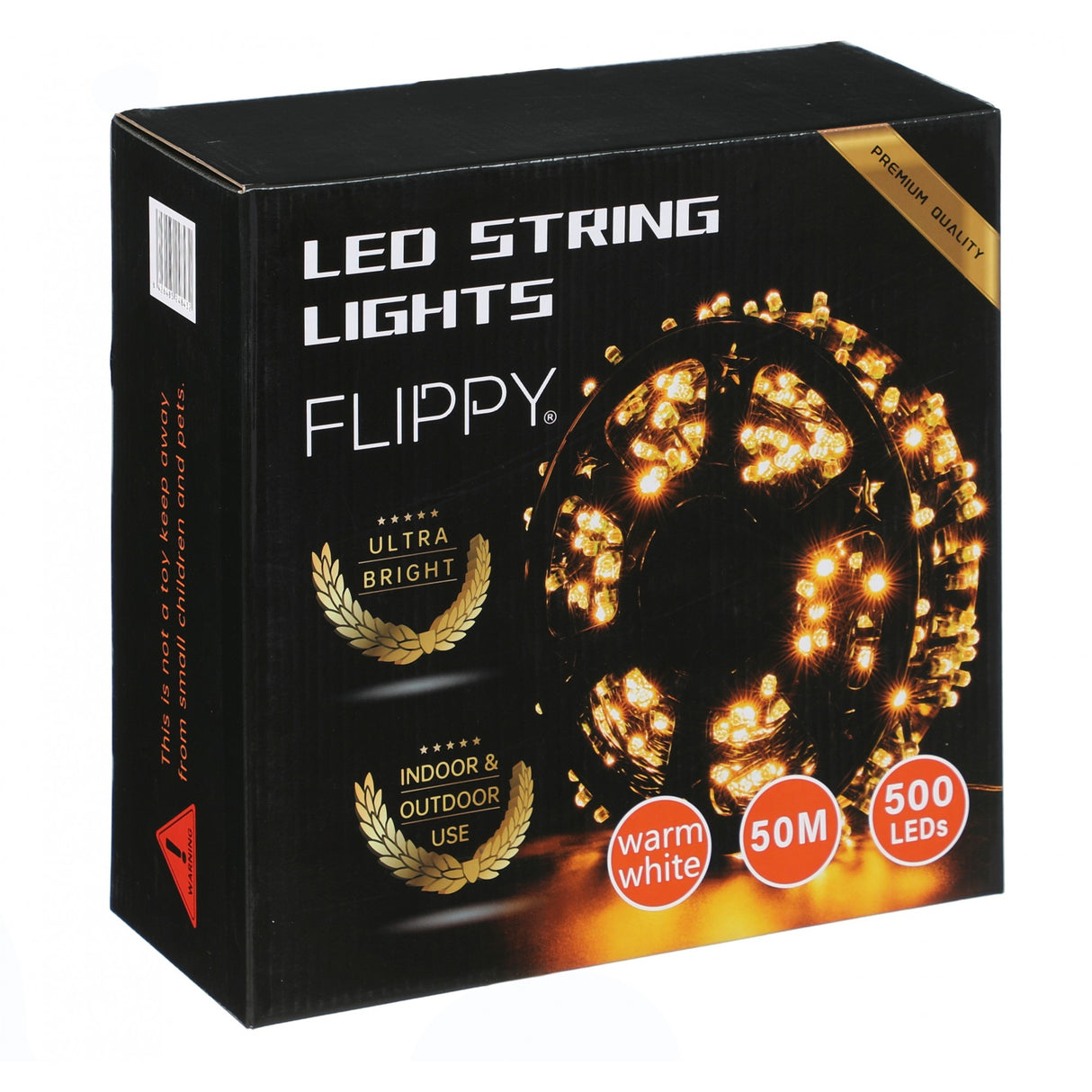 Lineáris Karácsonyi Installáció Transzformátorral, 50M, Meleg Fehér, 500 LED, Vezeték, 8 Fényeffektus