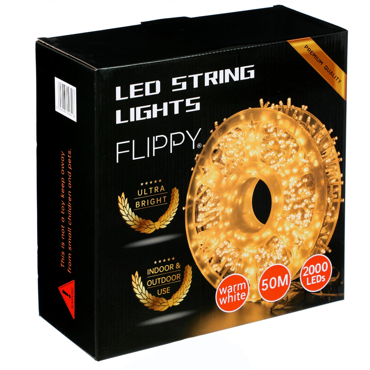 Lineáris Karácsonyi Installáció, Drót, Transzformátorral, 50M, Meleg Fehér, 2000 LED, 8 Fényeffektus