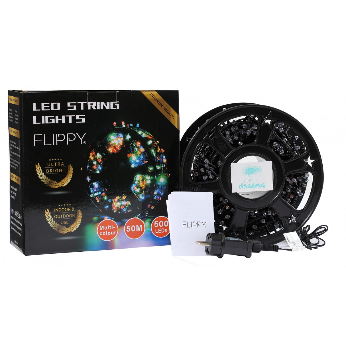 Instalatie Craciun liniara, fir negru, cu transformator, 50m, multicolor, 500 LED-uri, 8 jocuri de lumini, Vivimall - vivimall.ro