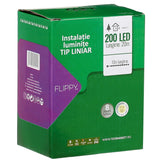 Instalatie Craciun liniara, cu transformator, 20 m, Alb Cald, 200 LED-uri V5, 8 jocuri de lumini, fir verde, Vivimall - vivimall.ro