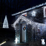 Instalatie Craciun Premium, IP65, Exterior, 225 m, Led-uri ,Franjuri, Turturi, Alb rece, Flash, Alimentator, Interconectabila, Fir Alb Cauciucat, 220v, Vivimall - vivimall.ro