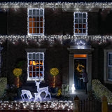 Instalatie Craciun Premium, IP65, Exterior, 225 m, Led-uri ,Franjuri, Turturi, Alb rece, Flash, Alimentator, Interconectabila, Fir Alb Cauciucat, 220v, Vivimall - vivimall.ro