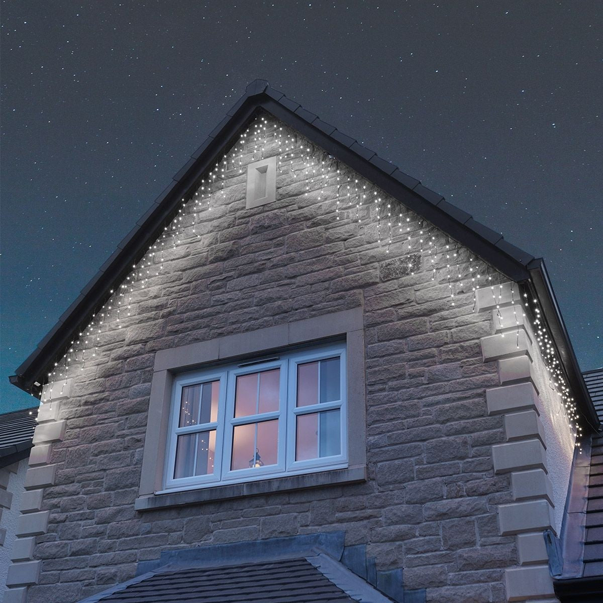 Instalatie Craciun Profesionala de Exterior IP65, 40 m, 960 Led-uri Mari ,Franjuri, Alb rece, Flash, Alimentator, Interconectabila, Prelungitor 6.5 m inclus, Fir Negru Cauciucat, 220v, Vivimall - vivimall.ro