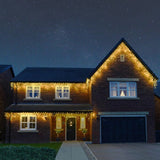 Instalație Crăciun exterior Flippy, franjuri alb cald 5 m, 120 LED-uri, IP65, vedere frontală pachet