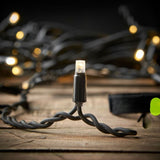 Instalatie Craciun Profesionala de Exterior IP65, 80 m, 1920 Led-uri Mari ,Franjuri, Alb cald, Flash, Alimentator de 1.5m, Interconectabila, Prelungitor 6.5 m inclus, Fir Negru Cauciucat, 220v, Vivimall - vivimall.ro