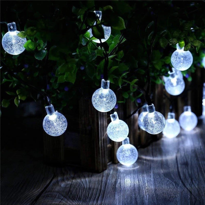 Karácsonyi installáció, kristálygömb típusú, 200 LED, 22 méter, menő, napenergia, fényérzékelő