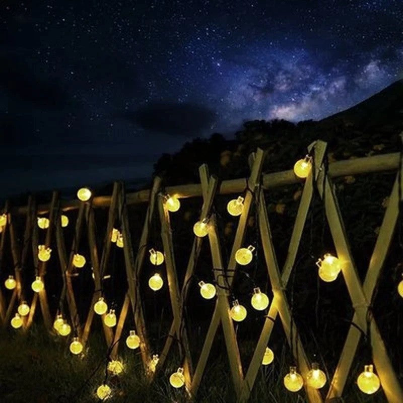 Karácsonyi installáció, kristálygömb típusú, 30 LED, 6,5 méter, napenergia, fényérzékelő