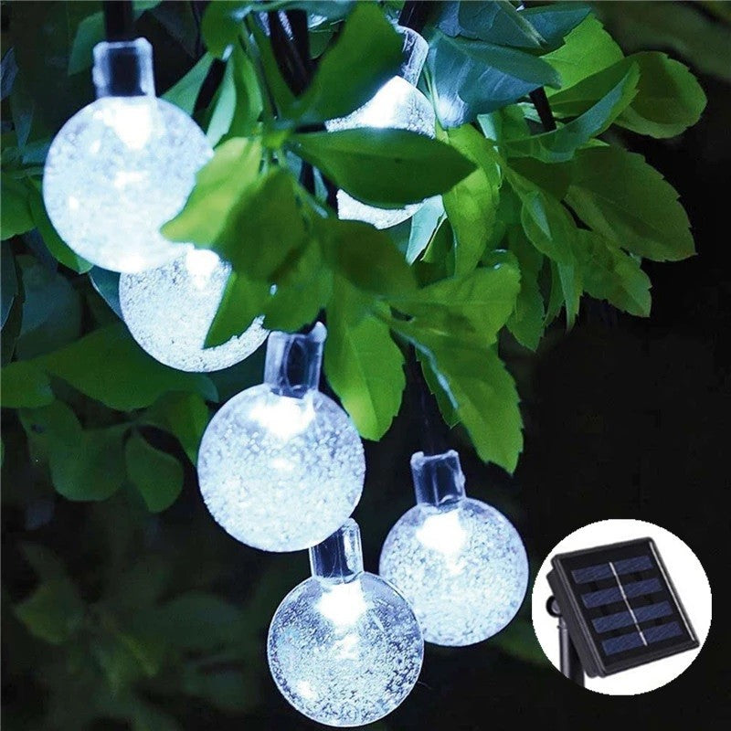 Karácsonyi installáció, kristálygömb típusú, 30 LED, 6,5 méter, menő, napenergia, fényérzékelő 