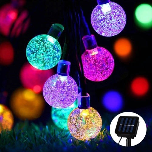 Karácsonyi installáció, kristálygömb típusú, 30 LED, 6,5 méter, napenergia, fényérzékelő