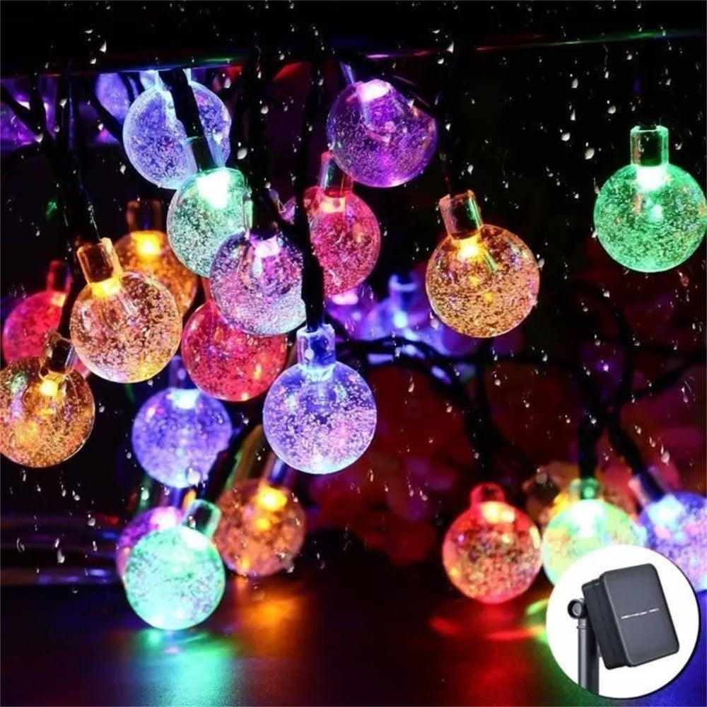 Karácsonyi installáció, kristálygömb típusú, 30 LED, 6,5 méter, napenergia, fényérzékelő