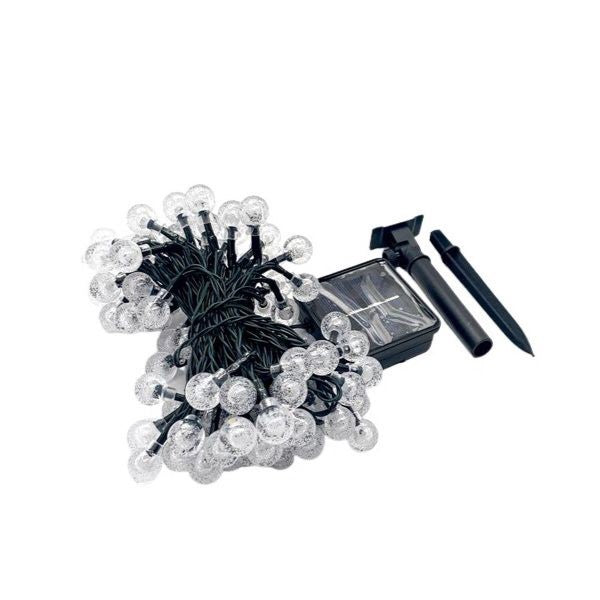 Instalatie Craciun, Tip Globuri de cristal, 50 Led-uri, 9.5 metri, Alb rece, Energie solara, Senzor de lumina, Vivimall - vivimall.ro