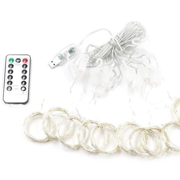 Karácsonyi függönyfelszerelés, IP44 típusú, 300 LED, USB és 8 funkciós távirányító