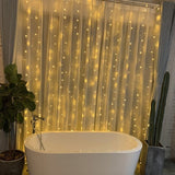 Instalatie Craciun, Tip Perdea, IP44, 7 m x 1 m, 420 LED-uri, Alb cald, 8 jocuri de lumini, Transformator, Interconectabila, Prelungitor 3 m inclus, Fir transparent, Interior/ Exterior, Vivimall - vivimall.ro