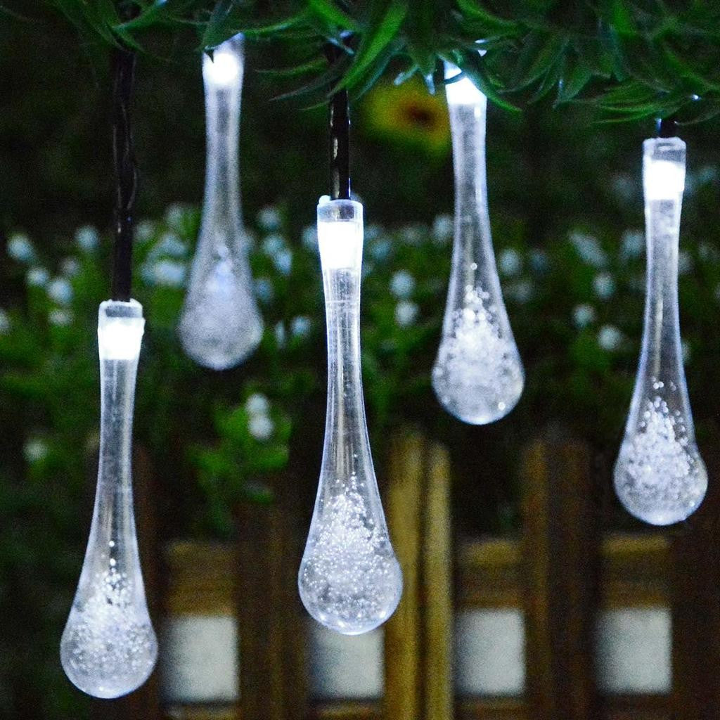 Karácsonyi installáció, csepp alakú, 20 LED, 5 méter, hűvös, napenergia, fényérzékelő
