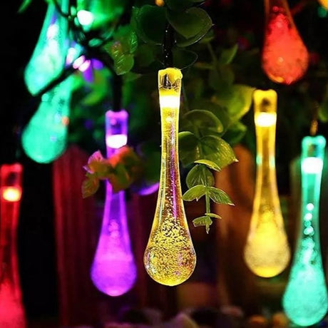 Instalatie Craciun, Tip Picaturi, 20 Led-uri, 5 metri, Multicolor, Energie solara, Senzor de lumina, Vivimall - vivimall.ro