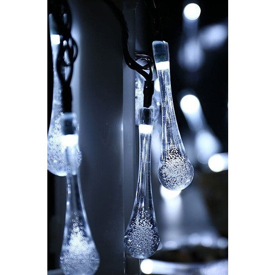 Instalatie Craciun, Tip Picaturi, 30 Led-uri, 6.5 metri, Alb rece, Energie solara, Senzor de lumina, Vivimall - vivimall.ro