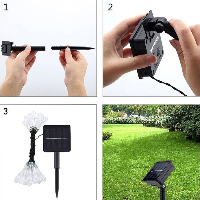 Instalatie Craciun, Tip Picaturi, 50 Led-uri, 9.5 metri, Alb cald, Energie solara, Senzor de lumina, Vivimall - vivimall.ro