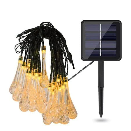 Karácsonyi installáció, vízcsepp alakú, 20 LED, 5 méter, napenergia, fényérzékelő