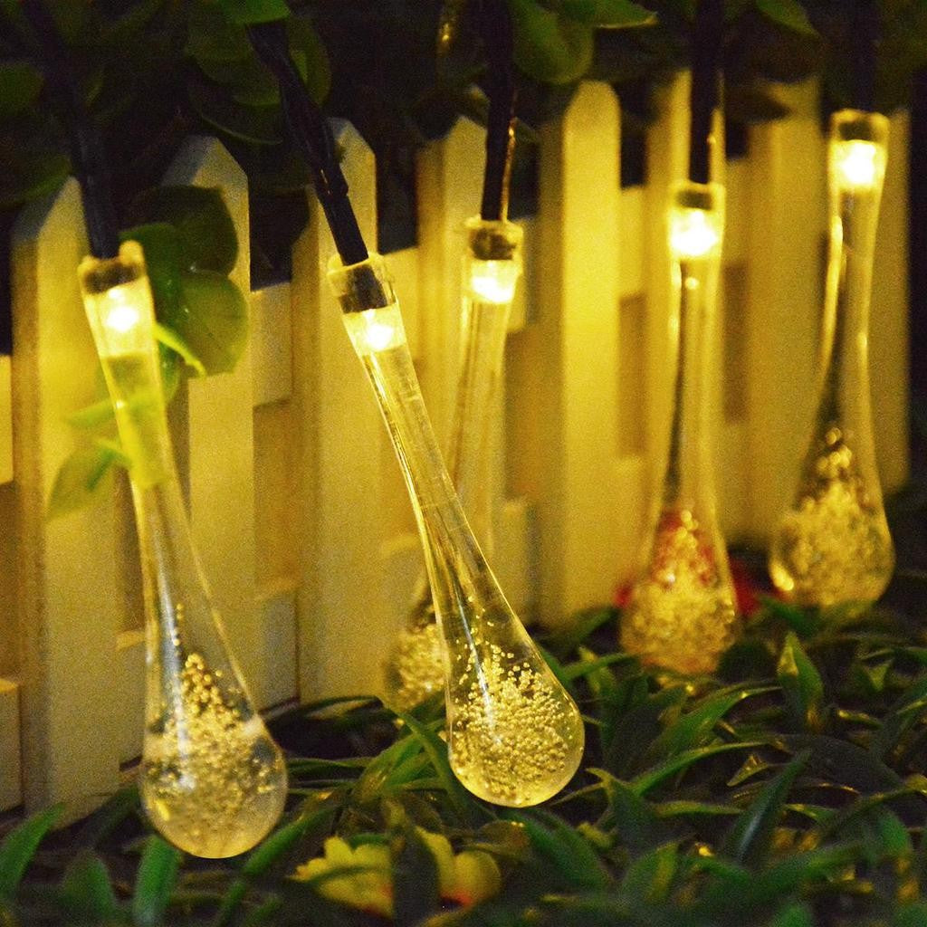 Karácsonyi installáció, vízcsepp alakú, 20 LED, 5 méter, napenergia, fényérzékelő