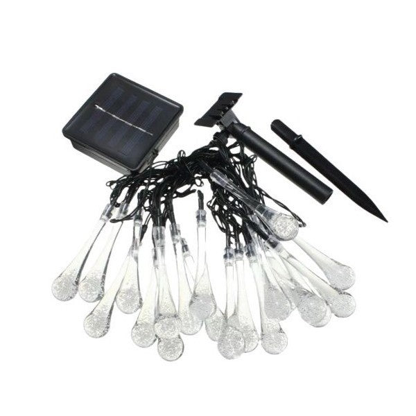 Instalatie Craciun, Tip Picaturi de apa, 20 Led-uri, 5 metri, Alb cald, Energie solara, Senzor de lumina, Vivimall - vivimall.ro