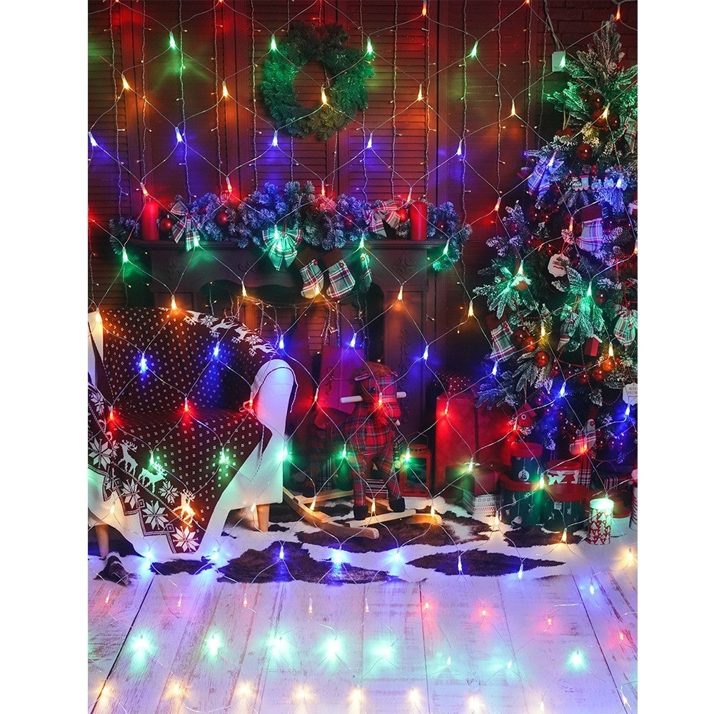 Plasă LED multicolor 5x2 m aprinsă, 8 jocuri de lumini, detaliu efect luminos