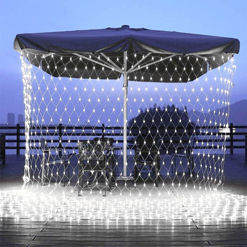 Karácsonyi installáció, hálós kialakítás, IP 44, 880 LED, hideg fehér, 8 fényeffektus, transzformátor távirányító nélkül, összekapcsolható, 5 m hosszabbító kábel mellékelve, vezeték