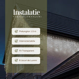 Instalatie Craciun Yoto, Tip Franjuri/Turturi, 4 m, 120 LED-uri, Prelungitor 1.5 m, 8 Jocuri de Lumini, Interconectabila, Conectare la Retea, Fir transparent, Interior/Exterior, Alb Rece - vivimall.ro