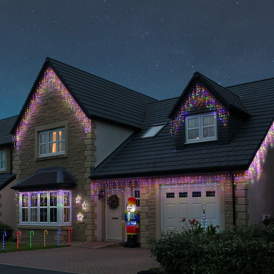 Instalatie Craciun Yoto, Tip Franjuri/Turturi, 7 m, 200 LED-uri, Prelungitor 1.5 m, 8 Jocuri de Lumini, Interconectabila, Conectare la Retea, Fir transparent, Interior/Exterior, Multicolor - vivimall.ro