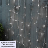 Instalatie Craciun Yoto, Tip Perdea, 2 m x 1 m, 120 LED-uri, Prelungitor 1.5 m, 8 Jocuri de Lumini, Interconectabila, Fir transparent, Interior/Exterior, Alb Rece - vivimall.ro