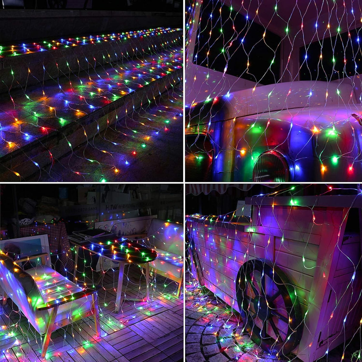 Instalație plasă Yoto montată pe fereastră interior, 80 LED-uri multicolor, efect luminos