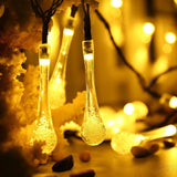Napelemes Telepítés 6 M, 28 LED Vízcsepp Díszítéssel, Lineáris, Drót, Beltéri, Kültéri, Meleg Fehér