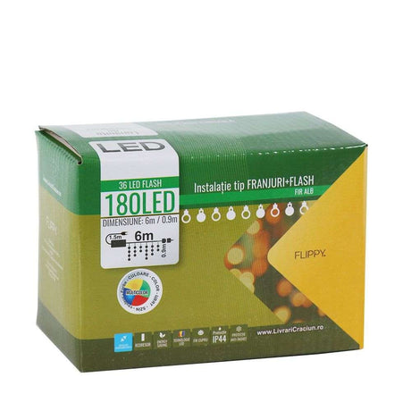 Instalatie de Craciun, Basic Flippy® Tip Turturi / Franjuri cu Flash, 6 m, 180 LED-uri, Interconectabila, Multicolor - vivimall.ro