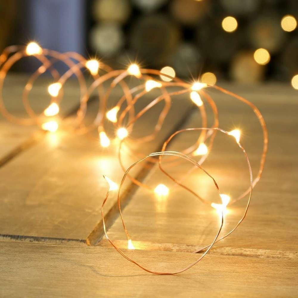 Karácsonyi elemes lineáris fényfüzér, 2 db világító szett, 10 m rézhuzal, 100 LED 