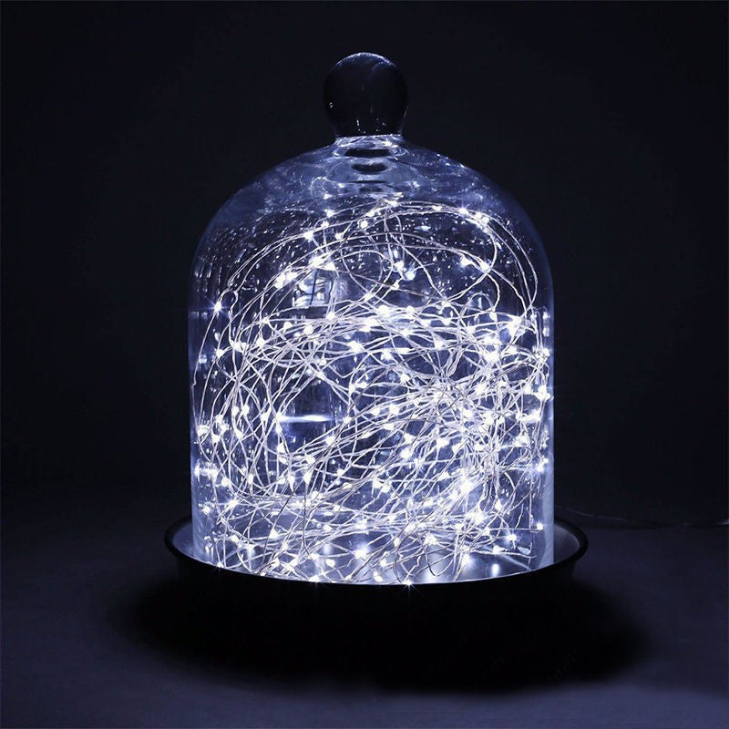 Karácsonyi elemes lineáris fényfüzér, 2 fényfüzér, 5 m rézhuzal, 50 LED, menő