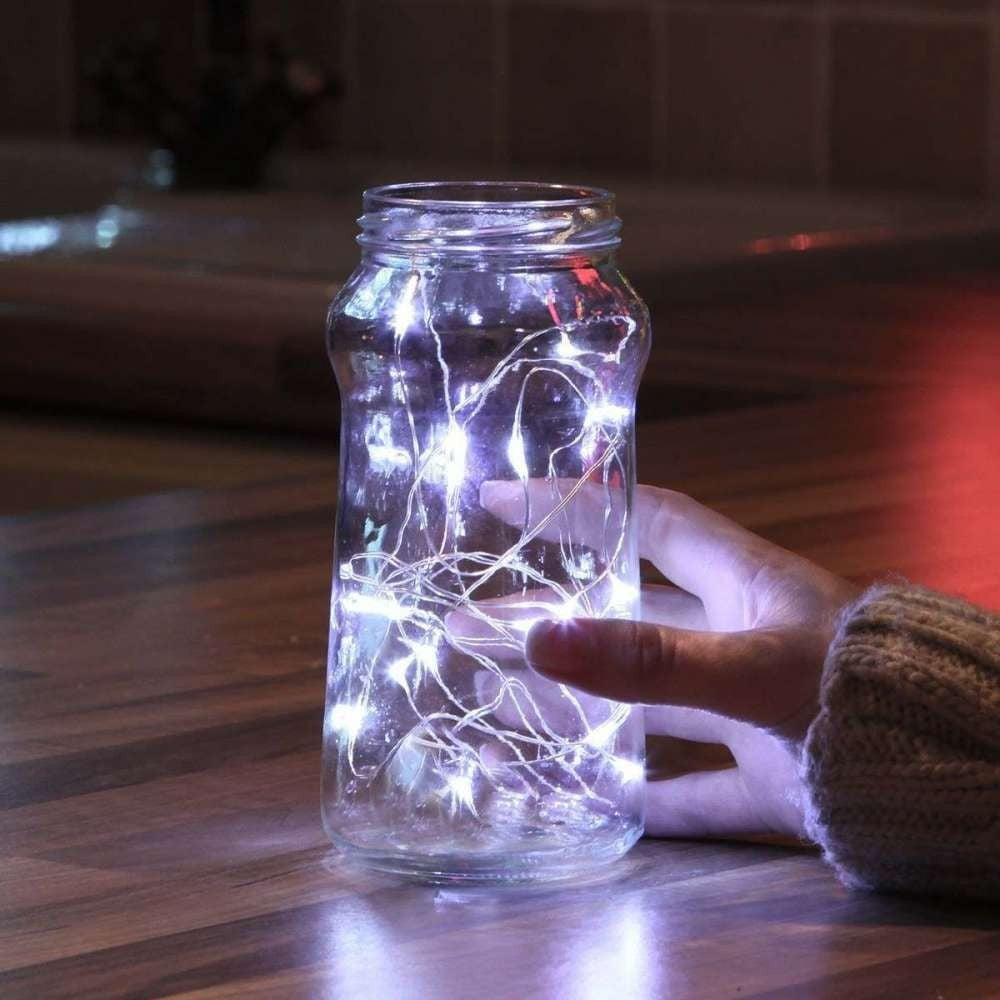 Karácsonyi elemes lineáris fényfüzér, 2 égő, 1 m vezeték, 10 LED, hideg fehér