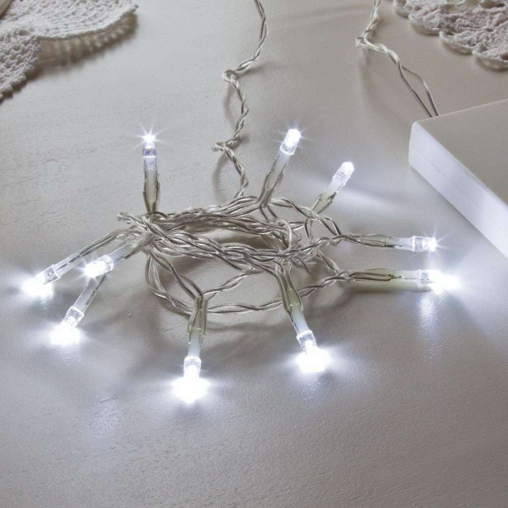 Karácsonyi elemes lineáris fényfüzér, 2 égő, 1 m vezeték, 10 LED, hideg fehér
