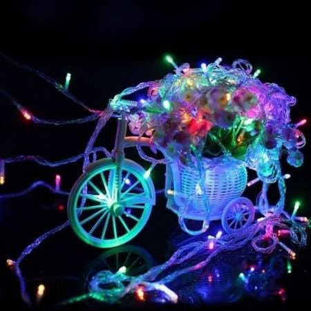 Karácsonyi elemes lineáris fényfüzér, 2 db világító szett, 2 m vezeték, 20 LED, többszínű