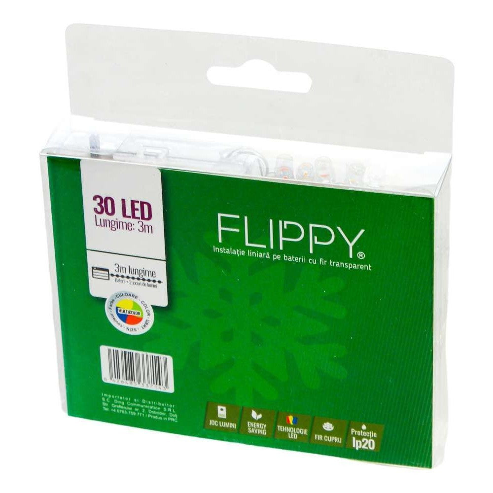 Karácsonyi elemes lineáris típus, 2 fényeffektus, 3 m vezeték, 30 LED, többszínű