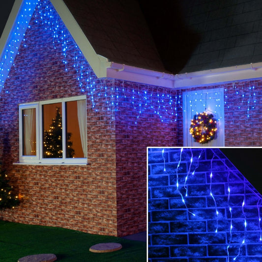 Instalatie de Craciun Vivimall® Tip Franjuri, 12 m, 300 LED-uri, Interconectabila, Albastru - vivimall.ro