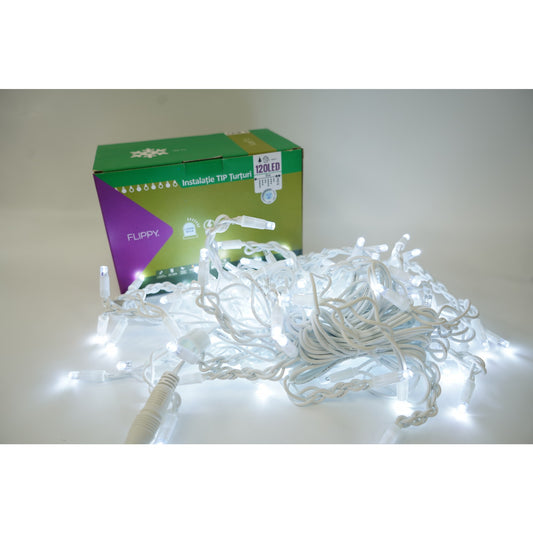 Instalatie de Craciun Vivimall® Tip Franjuri cu Flash, IP65, Sectiune 5 m, 120 LED-uri, Interconectabila, Fir Alb, Alb Rece, Atentie! Nu contine Alimentator - vivimall.ro