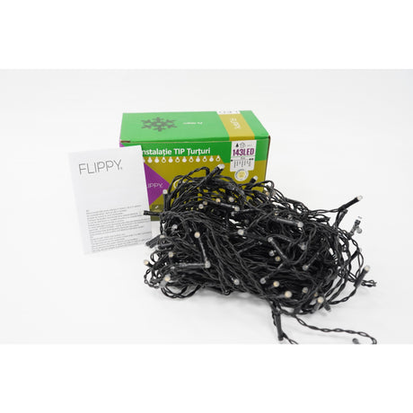 Instalatie de Craciun Vivimall® Tip Franjuri cu Flash, Sectiune 5 m, 143 LED-uri, Interconectabila, Fir Negru, Alb Cald - vivimall.ro