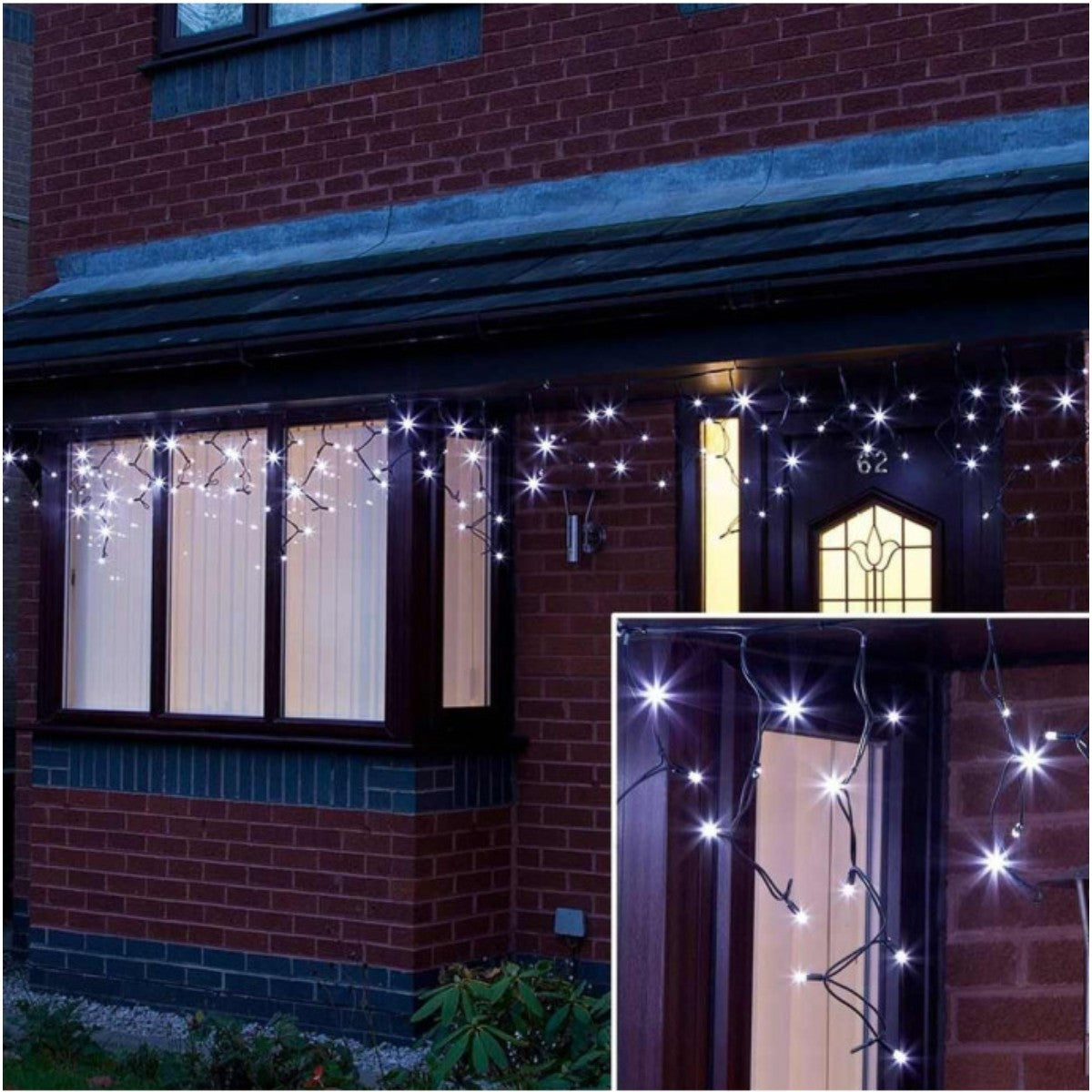 Sectiune Instalatie de Craciun, Vivimall®, Tip Turturi, 5 m, 143 LED-uri, cu Flash, Fir Negru, Lumina Alb Rece, IP44, Interconectabila - vivimall.ro