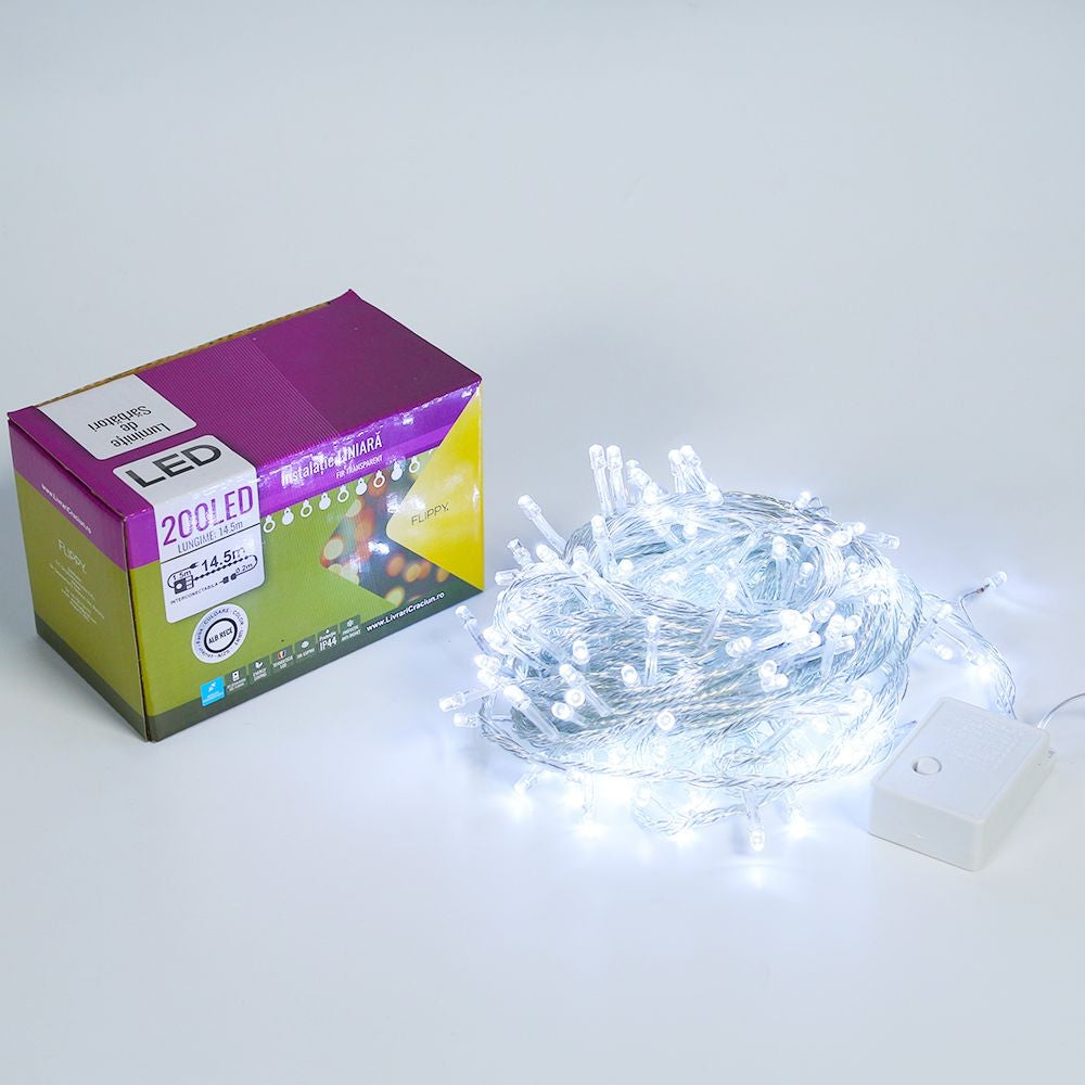 Karácsonyi installáció, lineáris típus, 14,5 m, 200 LED, összekapcsolható, hideg