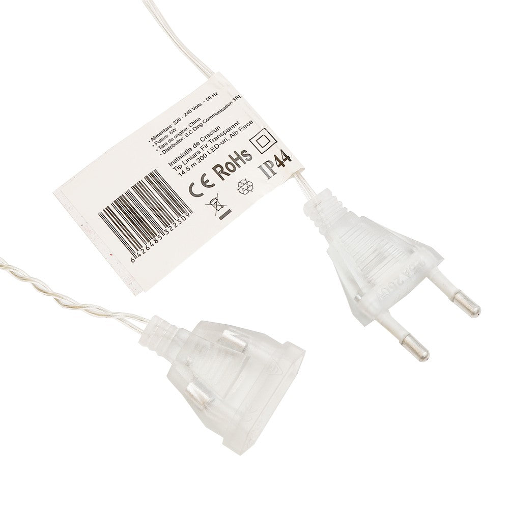 Instalatie de Craciun, Flippy®, Tip Liniara, 14.5 m, 200 LED-uri, Interconectabila, Alb Rece - vivimall.ro