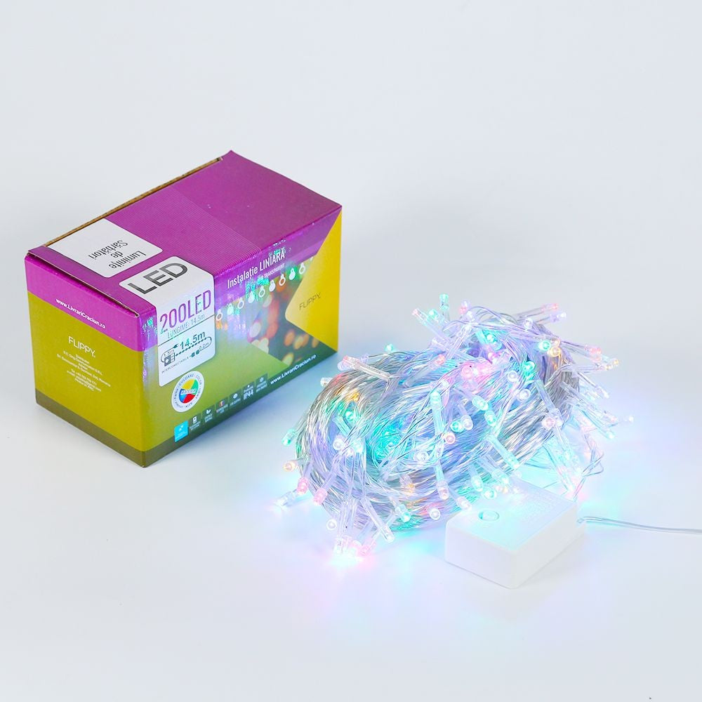 Karácsonyi installáció, lineáris típus, 14,5 m, 200 LED, összekapcsolható